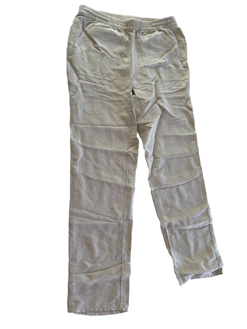 J Jill Womens Small Tall Beige Linen Blend Pull on Pants Pockets Coastal